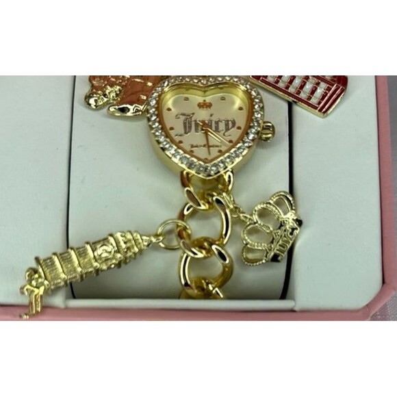 GOLD JUICY COUTURE HEART-SHAPED LONDON THEMED WATCH - Picture 2 of 4